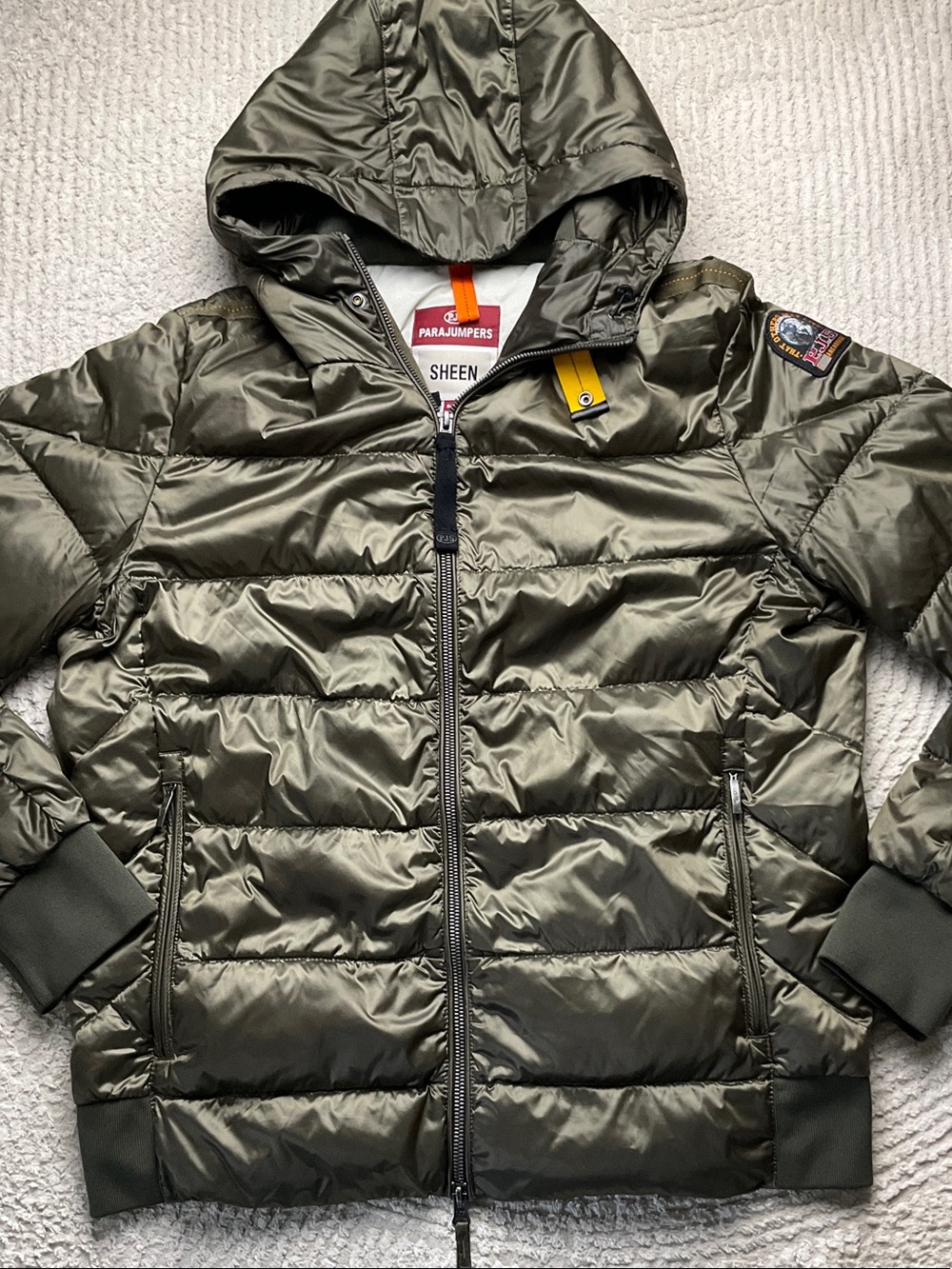 Parajumpers Sheen Hooded Down Bomber Green Puffer Jacket Men’s Size Medium